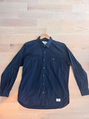 Neighborhood Navy Dot-Pattern Long Sleeve Dress Shirt